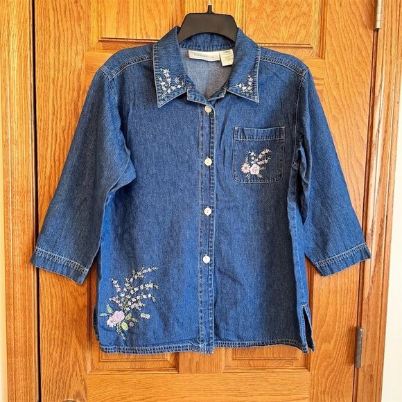 Susan Bristol Women's Embroidered Denim Shirt Jacket Blue Size S Vintage - Picture 1 of 6